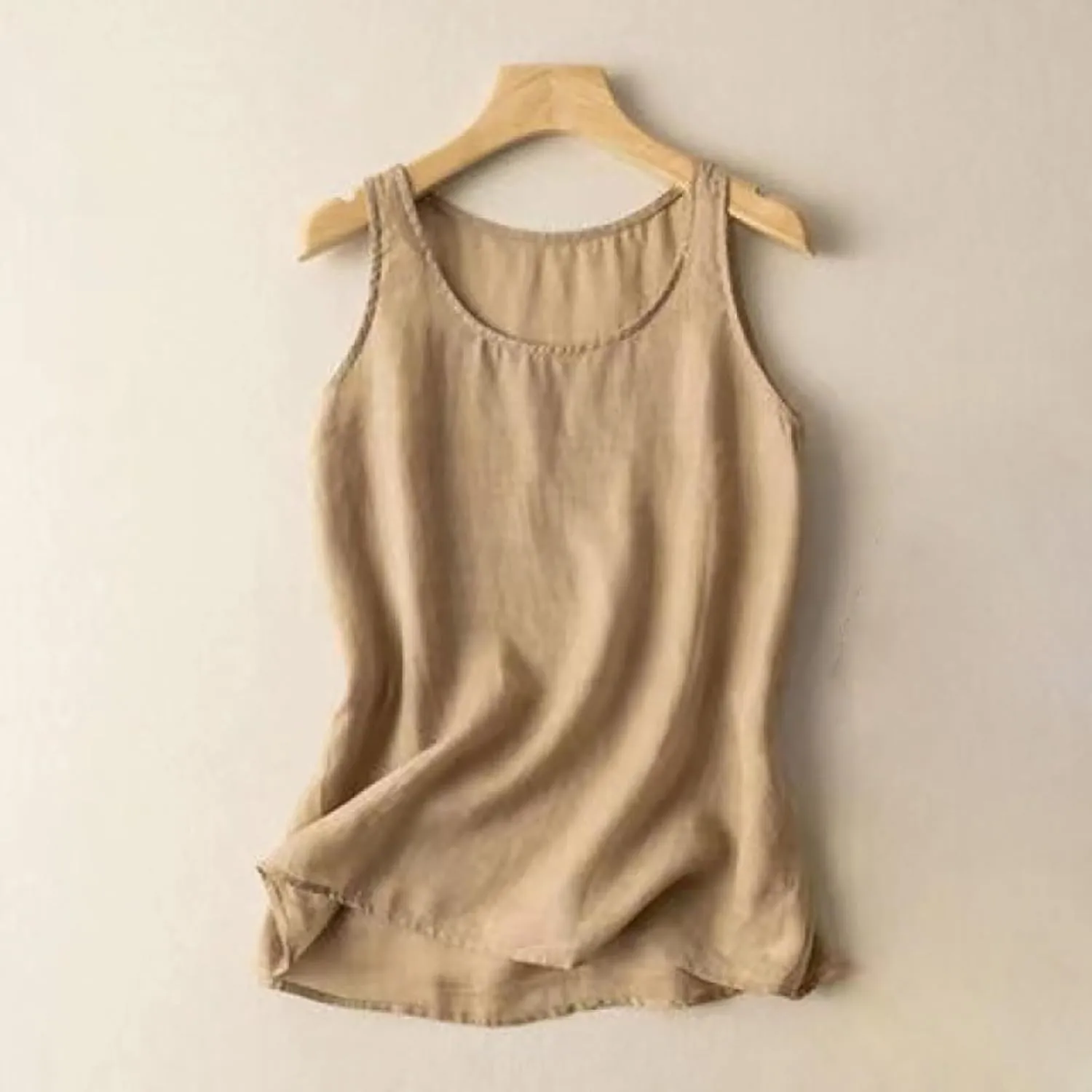 2025 Cotton Linen Tank Tops Sleeveless Crew Neck Tees Shirts Women Elegant Solid Color Lightweight Comfy Blouses