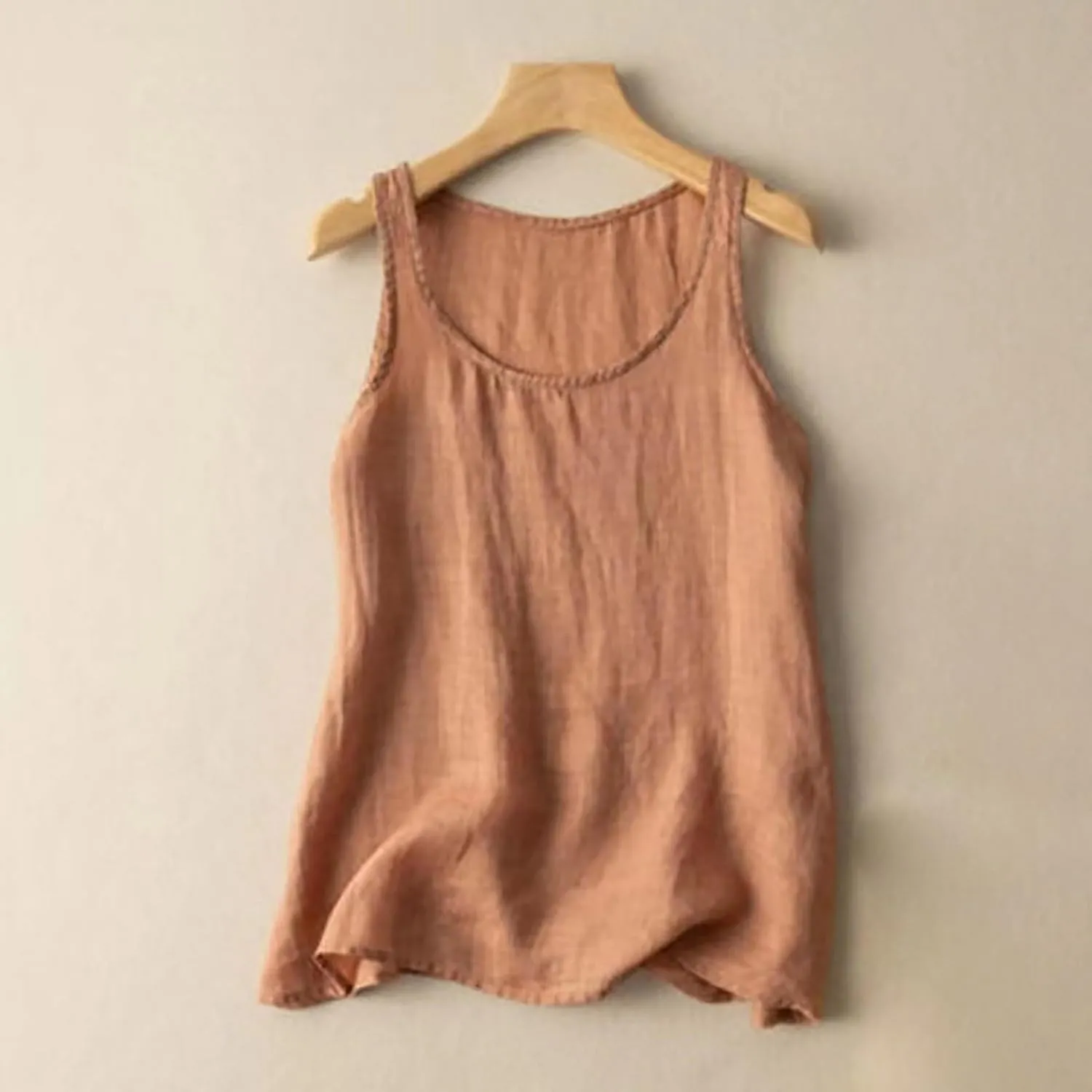2025 Cotton Linen Tank Tops Women Sleeveless Crew Neck Tees Shirts Elegant Solid Color Lightweight Comfy Blouses