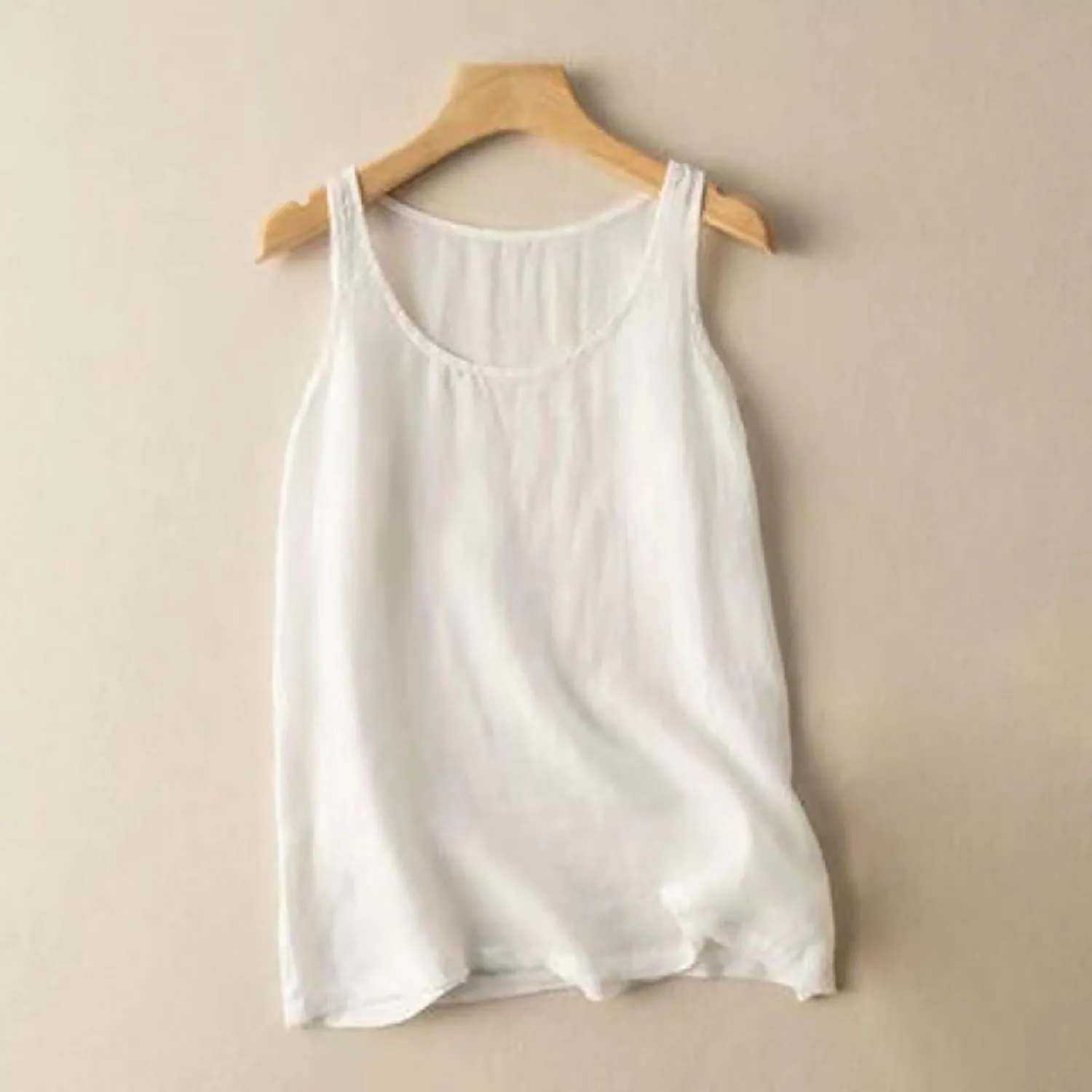 2025 Cotton Linen Tank Tops Women Sleeveless Crew Neck Tees Shirts Elegant Solid Color Lightweight Comfy Blouses