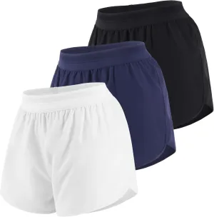3 Pack Womens Running Shorts,Multipack Womens 2 in 1 Running Shorts,4 Pack Mid Rise Gym Shorts for Ladies