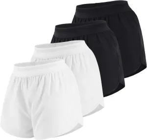 3 Pack Womens Running Shorts,Multipack Womens 2 in 1 Running Shorts,4 Pack Mid Rise Gym Shorts for Ladies