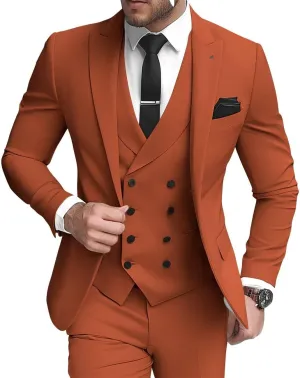 3 Piece Double Breasted Suits for Men Slim Fit Wedding Suits One Button Blazer Vest Pants Sets Formal Prom Suits