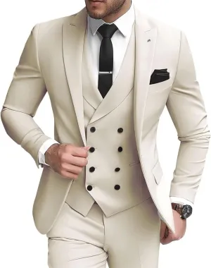 3 Piece Double Breasted Suits for Men Slim Fit Wedding Suits One Button Blazer Vest Pants Sets Formal Prom Suits