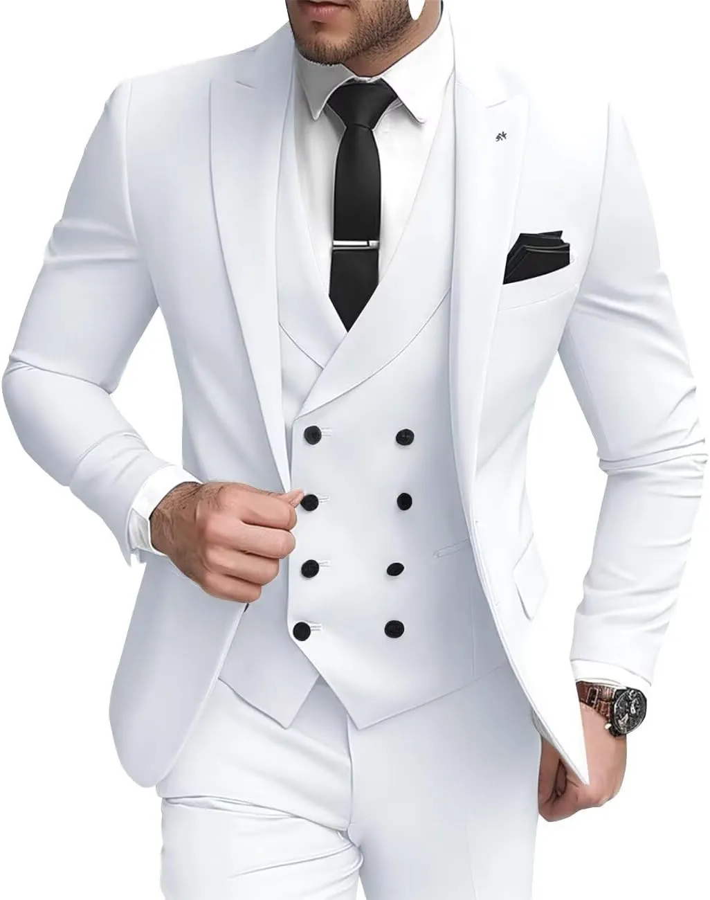 3 Piece Double Breasted Suits for Men Slim Fit Wedding Suits One Button Blazer Vest Pants Sets Formal Prom Suits