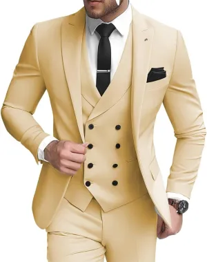 3 Piece Double Breasted Suits for Men Slim Fit Wedding Suits One Button Blazer Vest Pants Sets Formal Prom Suits