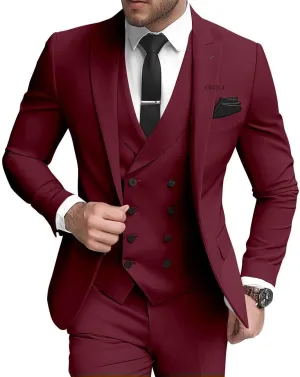 3 Piece Double Breasted Suits for Men Slim Fit Wedding Suits One Button Blazer Vest Pants Sets Formal Prom Suits
