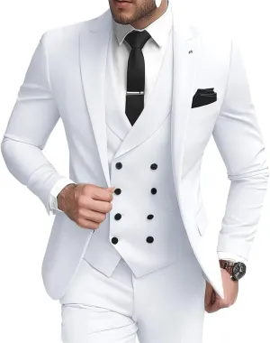 3 Piece Double Breasted Suits for Men Slim Fit Wedding Suits One Button Blazer Vest Pants Sets Formal Prom Suits