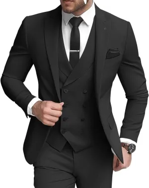 3 Piece Double Breasted Suits for Men Slim Fit Wedding Suits One Button Blazer Vest Pants Sets Formal Prom Suits