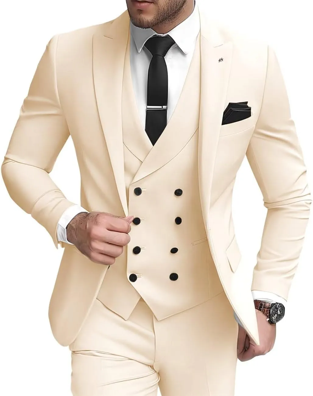 3 Piece Double Breasted Suits for Men Slim Fit Wedding Suits One Button Blazer Vest Pants Sets Formal Prom Suits
