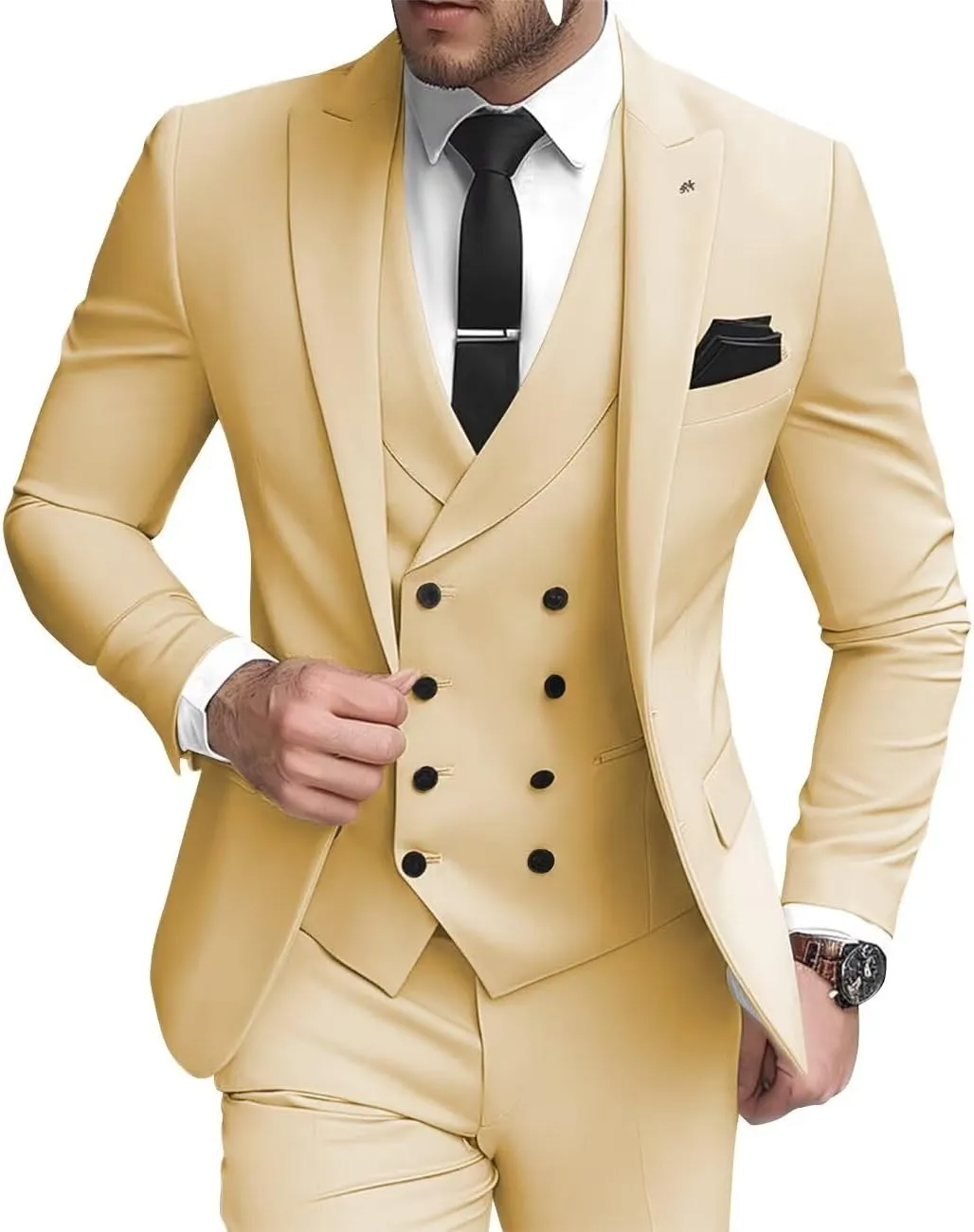 3 Piece Double Breasted Suits for Men Slim Fit Wedding Suits One Button Blazer Vest Pants Sets Formal Prom Suits