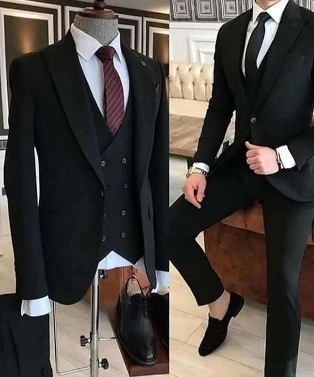 3 Pieces Men's Slim Fit Suit Double Breasted Wedding Suits for Men Blazer Prom Jackets Vests Pants Suits