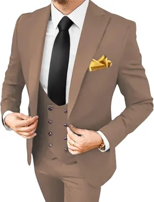 3 Pieces Men's Slim Fit Suit Double Breasted Wedding Suits for Men Blazer Prom Jackets Vests Pants Suits