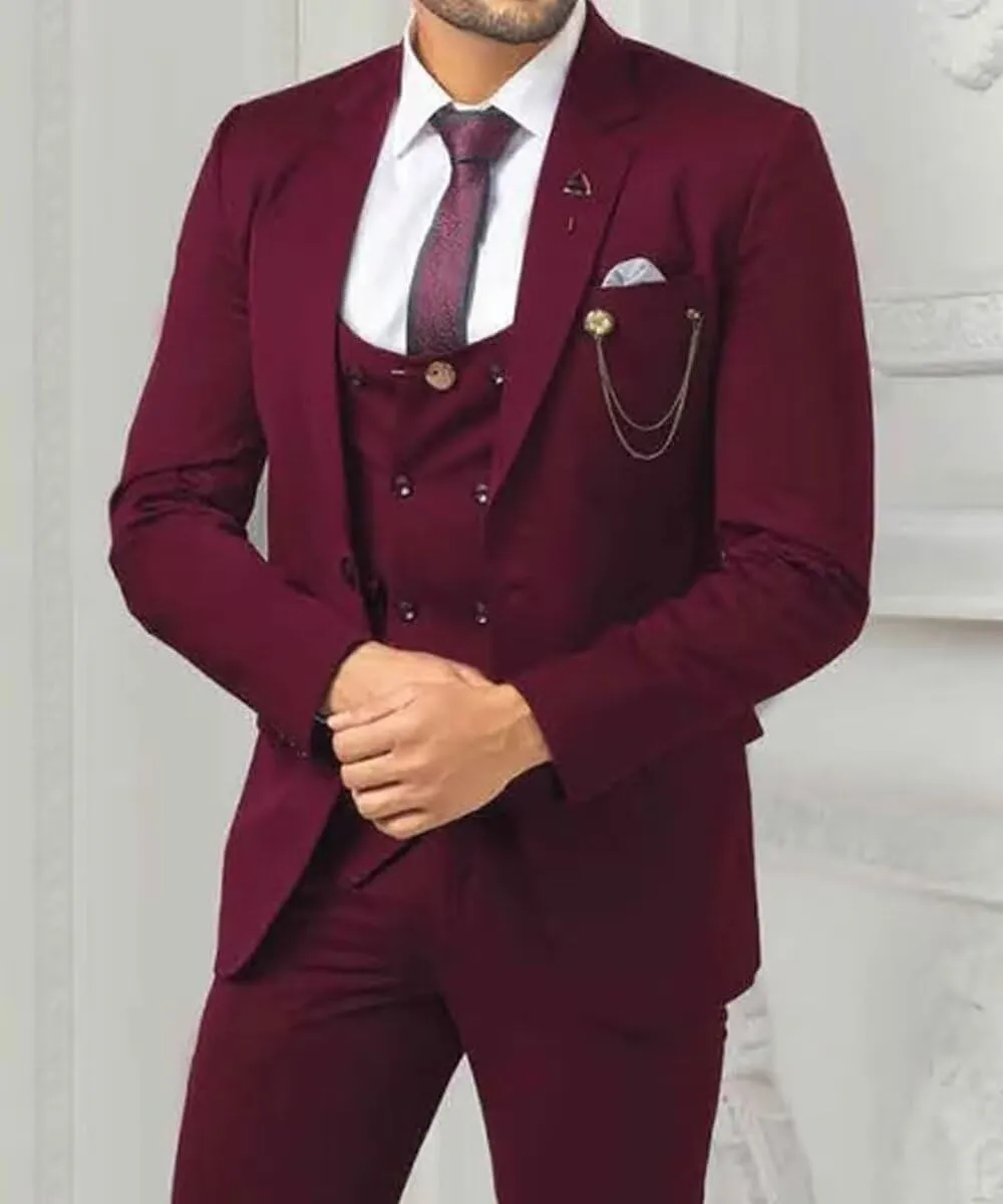 3 Pieces Men's Slim Fit Suit Double Breasted Wedding Suits for Men Blazer Prom Jackets Vests Pants Suits