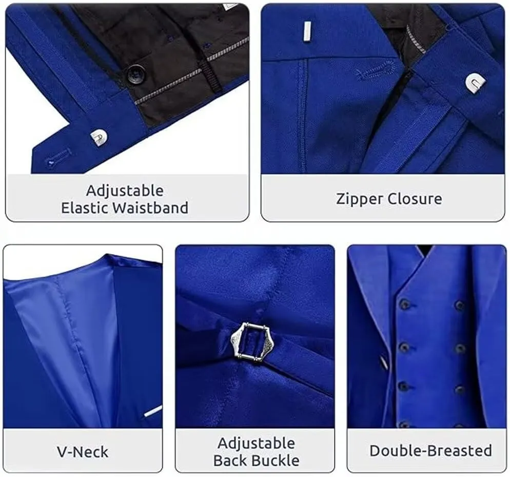 3 Pieces Men's Slim Fit Suit Double Breasted Wedding Suits for Men Blazer Prom Jackets Vests Pants Suits