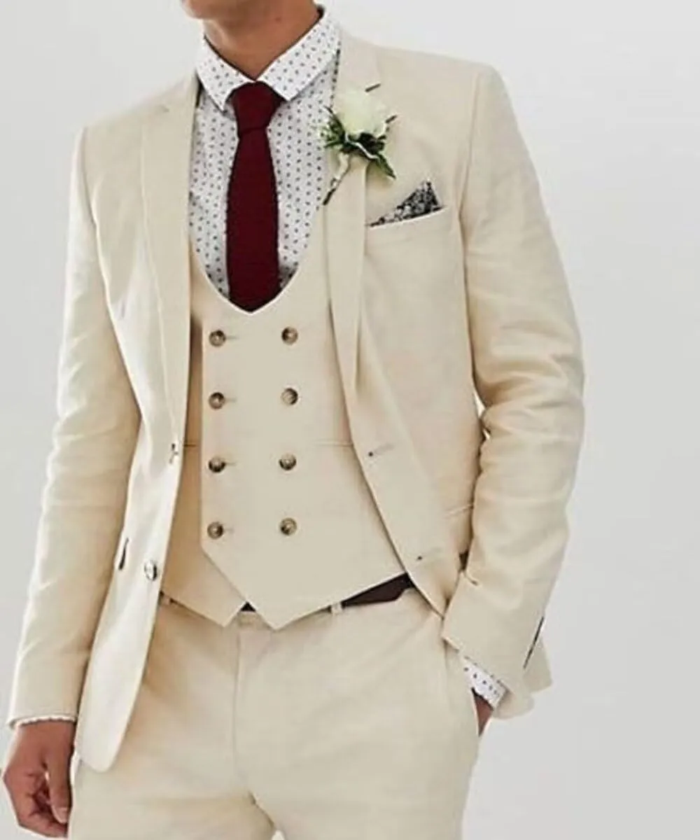 3 Pieces Men's Slim Fit Suit Double Breasted Wedding Suits for Men Blazer Prom Jackets Vests Pants Suits