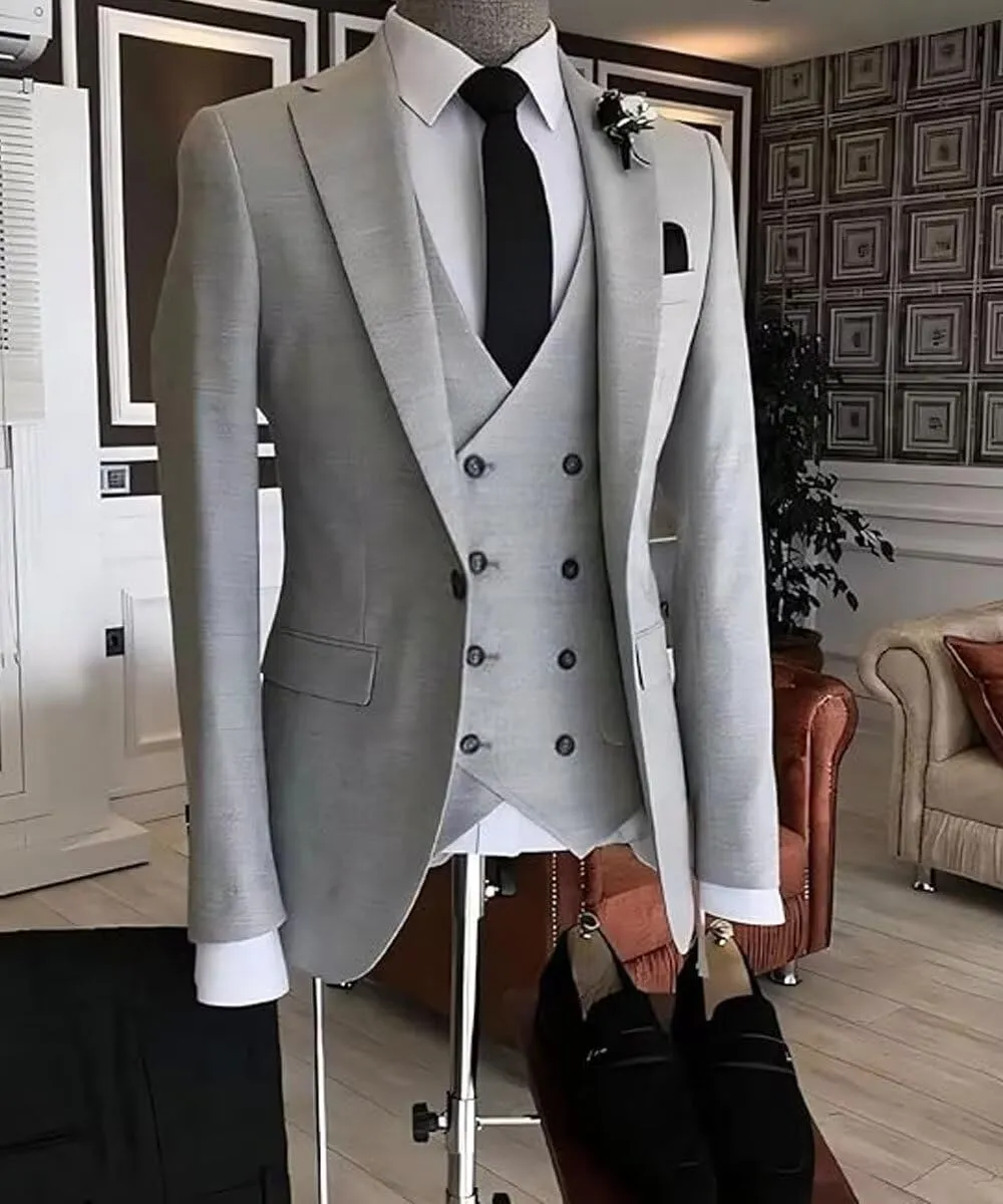 3 Pieces Men's Slim Fit Suit Double Breasted Wedding Suits for Men Blazer Prom Jackets Vests Pants Suits
