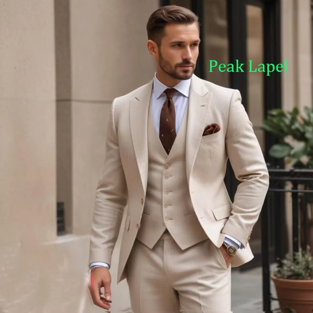 3 Pieces Slim Fit Suit Men Suits for Wedding Single Breasted Suit Two Button Peak Lapel Blazer Vest Pants Sets