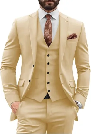 3 Pieces Slim Fit Suit Men Suits for Wedding Single Breasted Suit Two Button Peak Lapel Blazer Vest Pants Sets