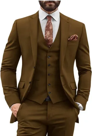 3 Pieces Slim Fit Suit Men Suits for Wedding Single Breasted Suit Two Button Peak Lapel Blazer Vest Pants Sets