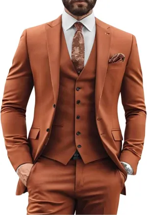 3 Pieces Slim Fit Suit Men Suits for Wedding Single Breasted Suit Two Button Peak Lapel Blazer Vest Pants Sets