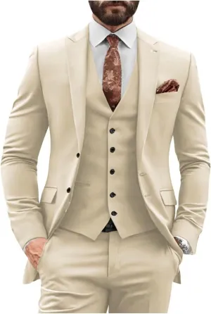 3 Pieces Slim Fit Suit Men Suits for Wedding Single Breasted Suit Two Button Peak Lapel Blazer Vest Pants Sets