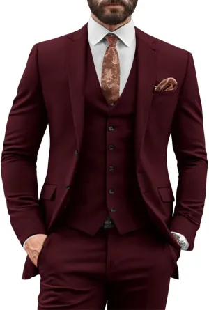 3 Pieces Slim Fit Suit Men Suits for Wedding Single Breasted Suit Two Button Peak Lapel Blazer Vest Pants Sets