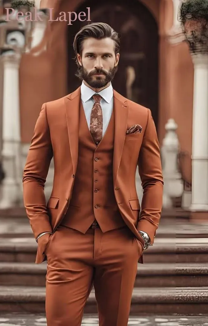 3 Pieces Slim Fit Suit Men Suits for Wedding Single Breasted Suit Two Button Peak Lapel Blazer Vest Pants Sets