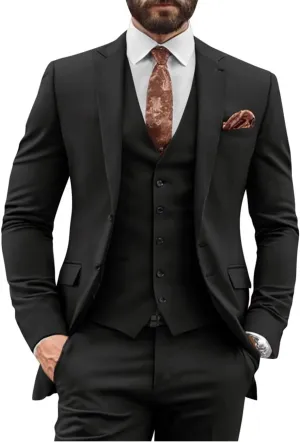 3 Pieces Slim Fit Suit Men Suits for Wedding Single Breasted Suit Two Button Peak Lapel Blazer Vest Pants Sets
