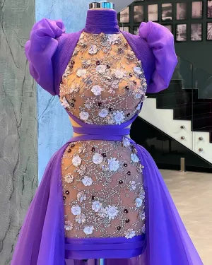 Adaline Purple High Neck Evening Dress