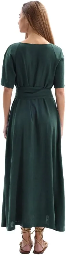 Amazhiyu Womens Linen Short Sleeve V Neck Wrap Maxi Dress Belt Tie with Pockets