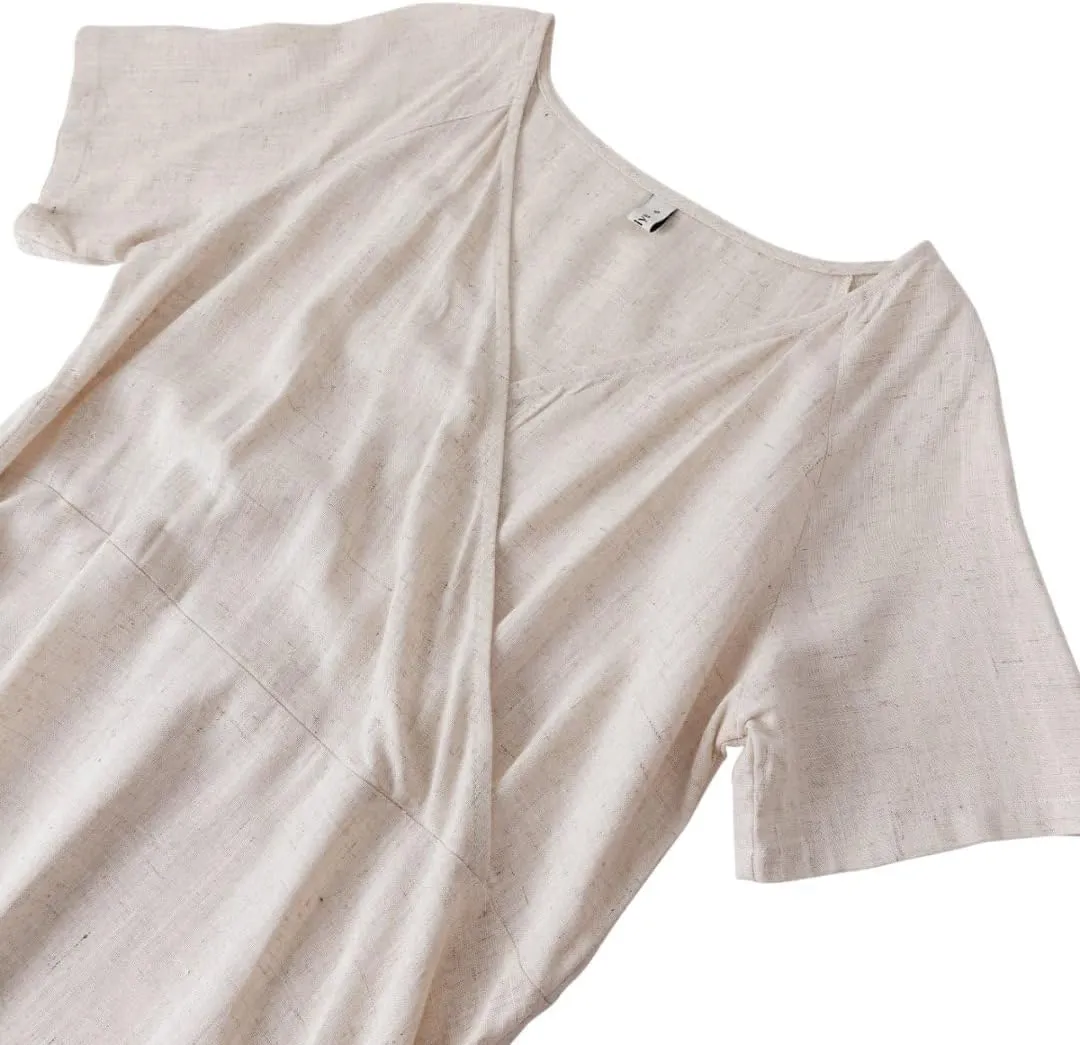 Amazhiyu Womens Linen Short Sleeve V Neck Wrap Maxi Dress Belt Tie with Pockets