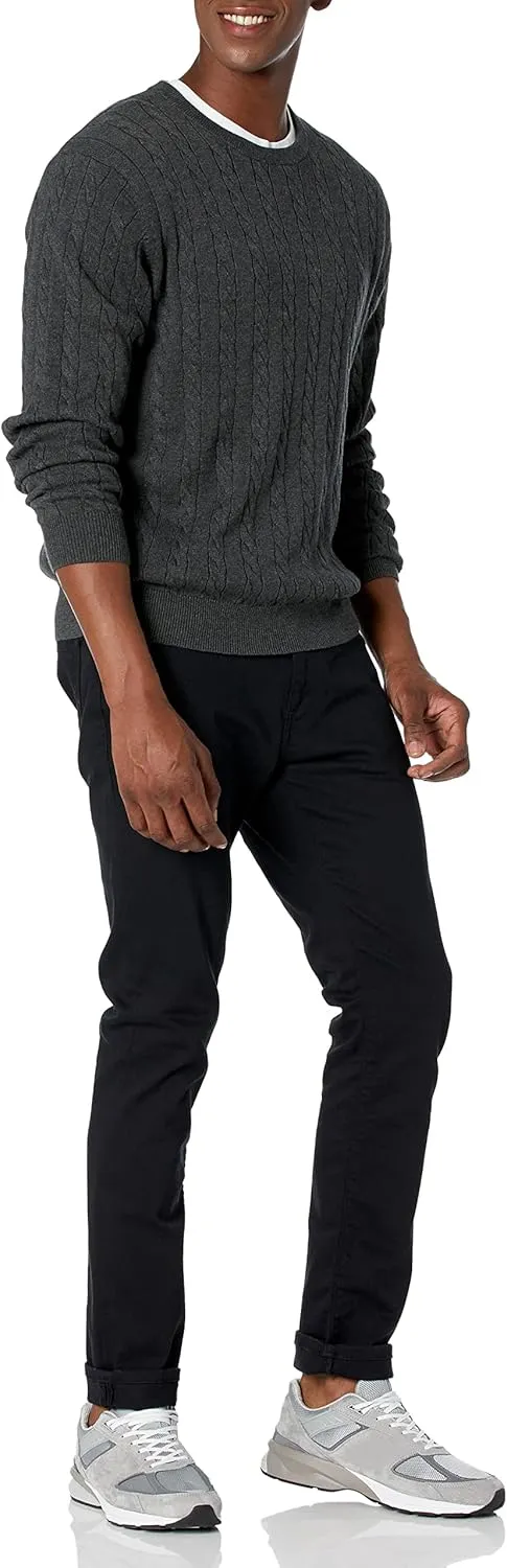 Amazon Essentials Men's Crewneck Cable Cotton Sweater