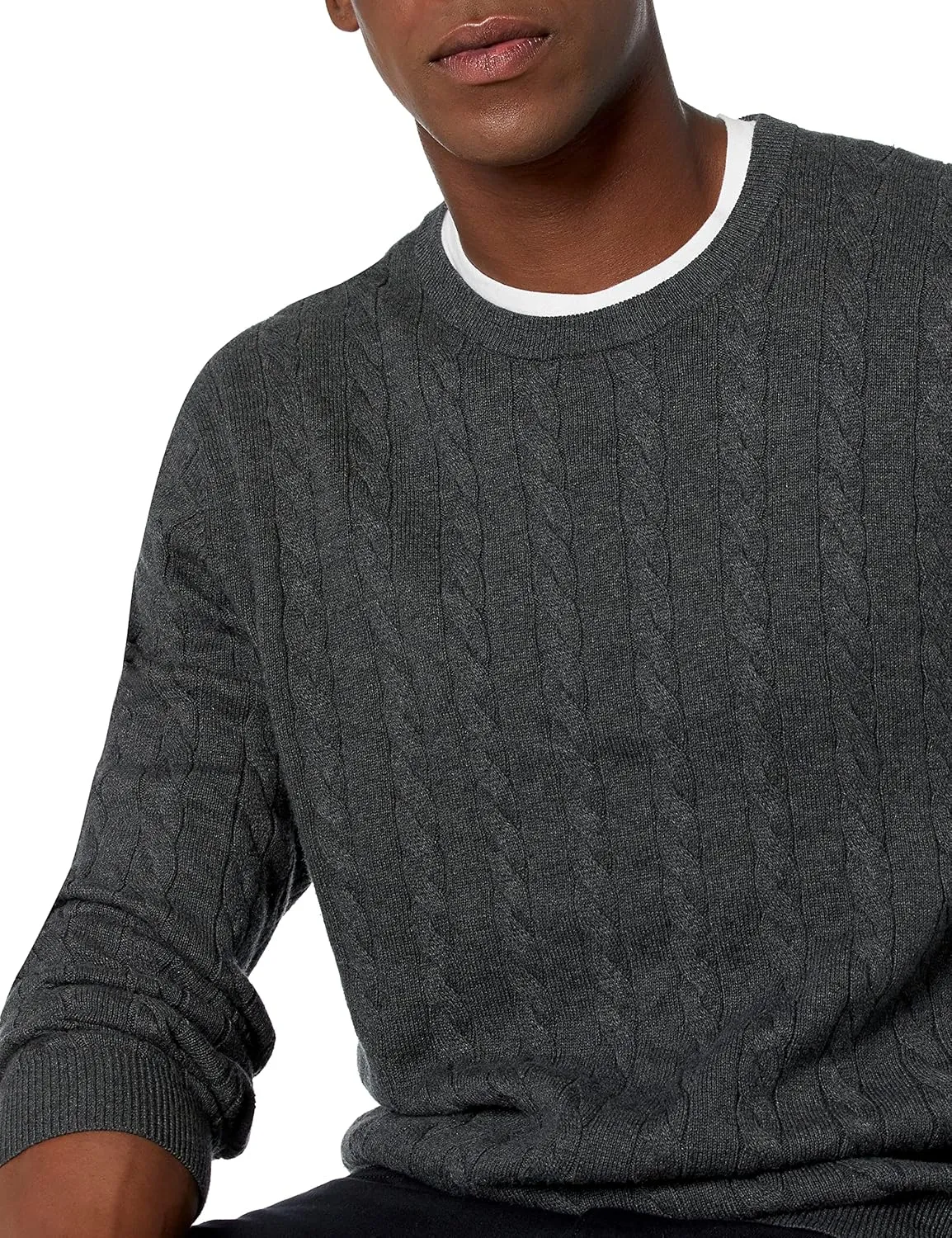 Amazon Essentials Men's Crewneck Cable Cotton Sweater