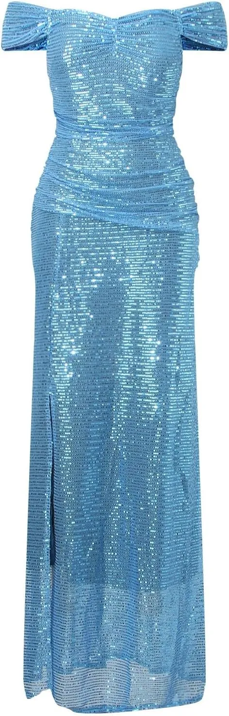 Aniywn Sparkly Sequin Prom Dresses for Women 2025 Long Bodycon Off Shoulder Formal Evening Party Gown with Slit Formal Gown