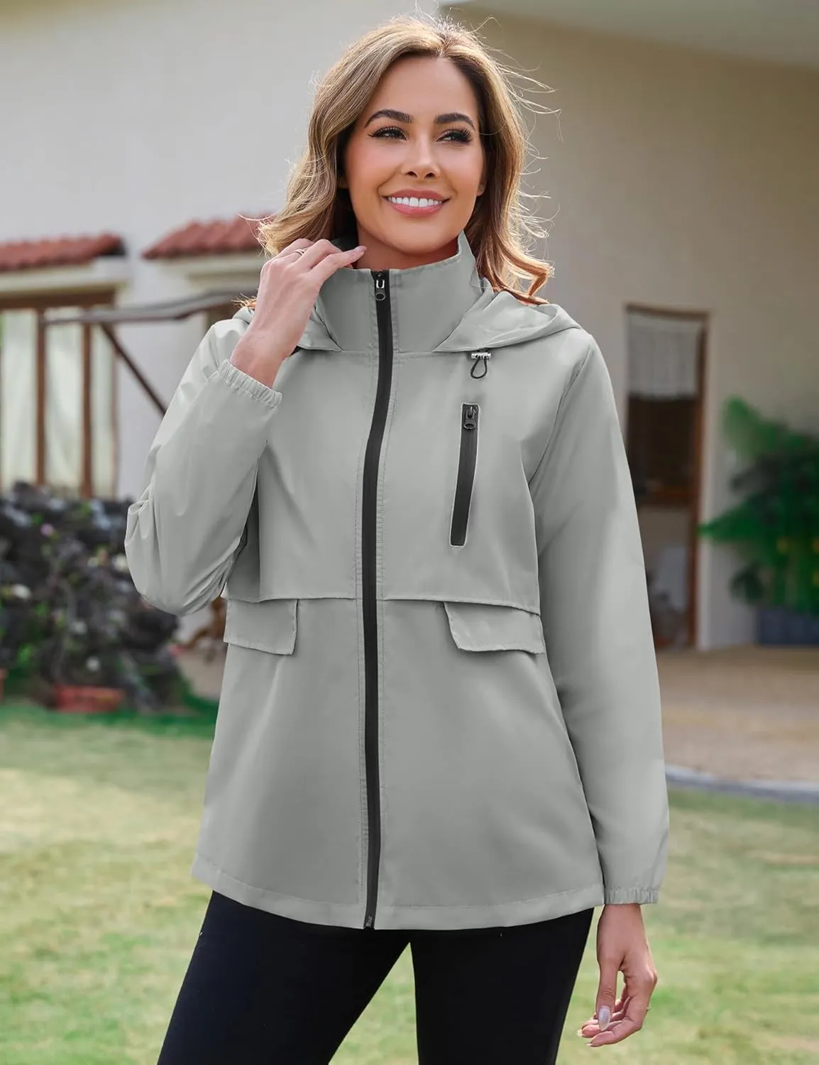 Avoogue Rain Jacket Women with Hooded Lightweight Waterproof Raincoats Packable Zipper Pockets Windbreakers