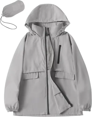 Avoogue Rain Jacket Women with Hooded Lightweight Waterproof Raincoats Packable Zipper Pockets Windbreakers