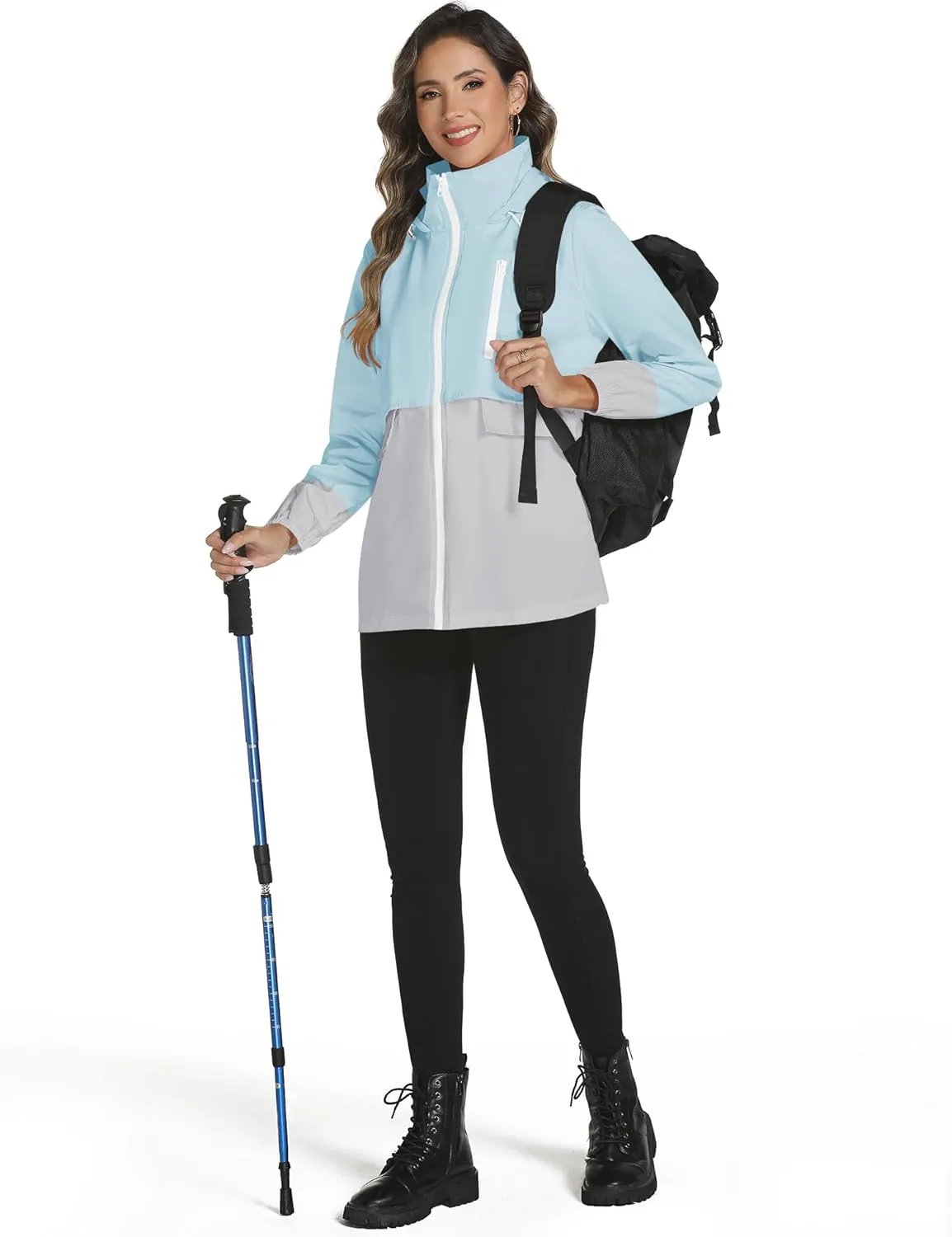 Avoogue Rain Jacket Women with Hooded Lightweight Waterproof Raincoats Packable Zipper Pockets Windbreakers