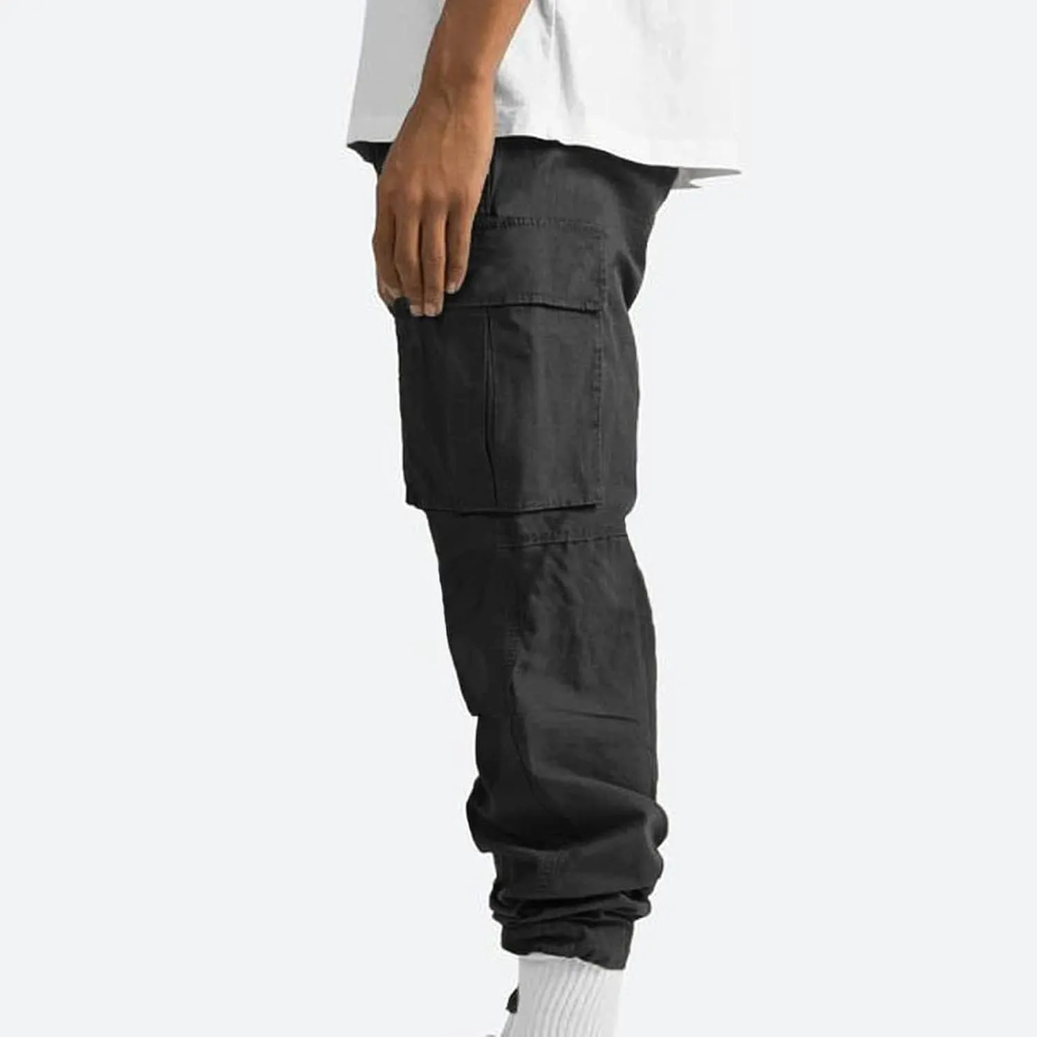 Aymnlox Cargo Pants for Men Baggy Big and Tall Linen Drawstring Sweatpants Casual Hiking Jogger Athletic Straight Pant Pocket