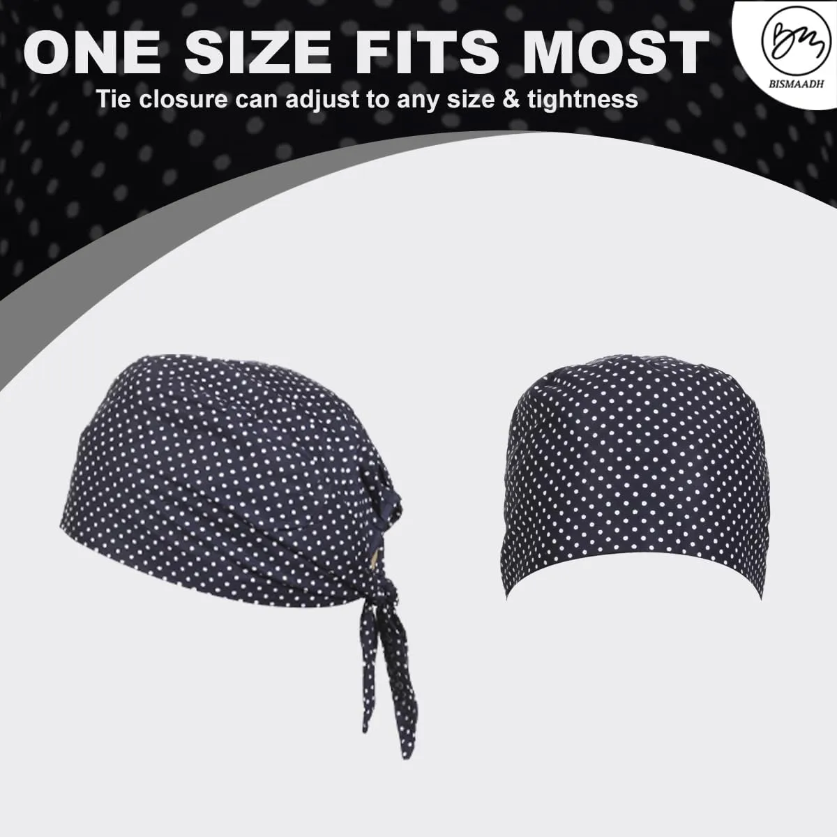 BISMAADH Bamboo Cotton Polka Dot Printed Patka Durag Headcover Skull Cap