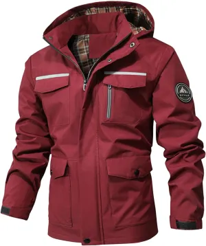Blazer Rain Jacket for Men Lightweight Soft Shell Mountain Windbreaker Hooded Coat Work Coats with Cargo Pockets