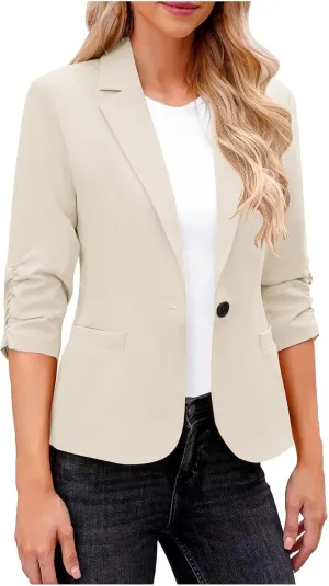 Blazers for Women Dressy 3/4 Sleeve Suit Jackets Open Front Business Casual Blazer Lightweight Work Office Blazer