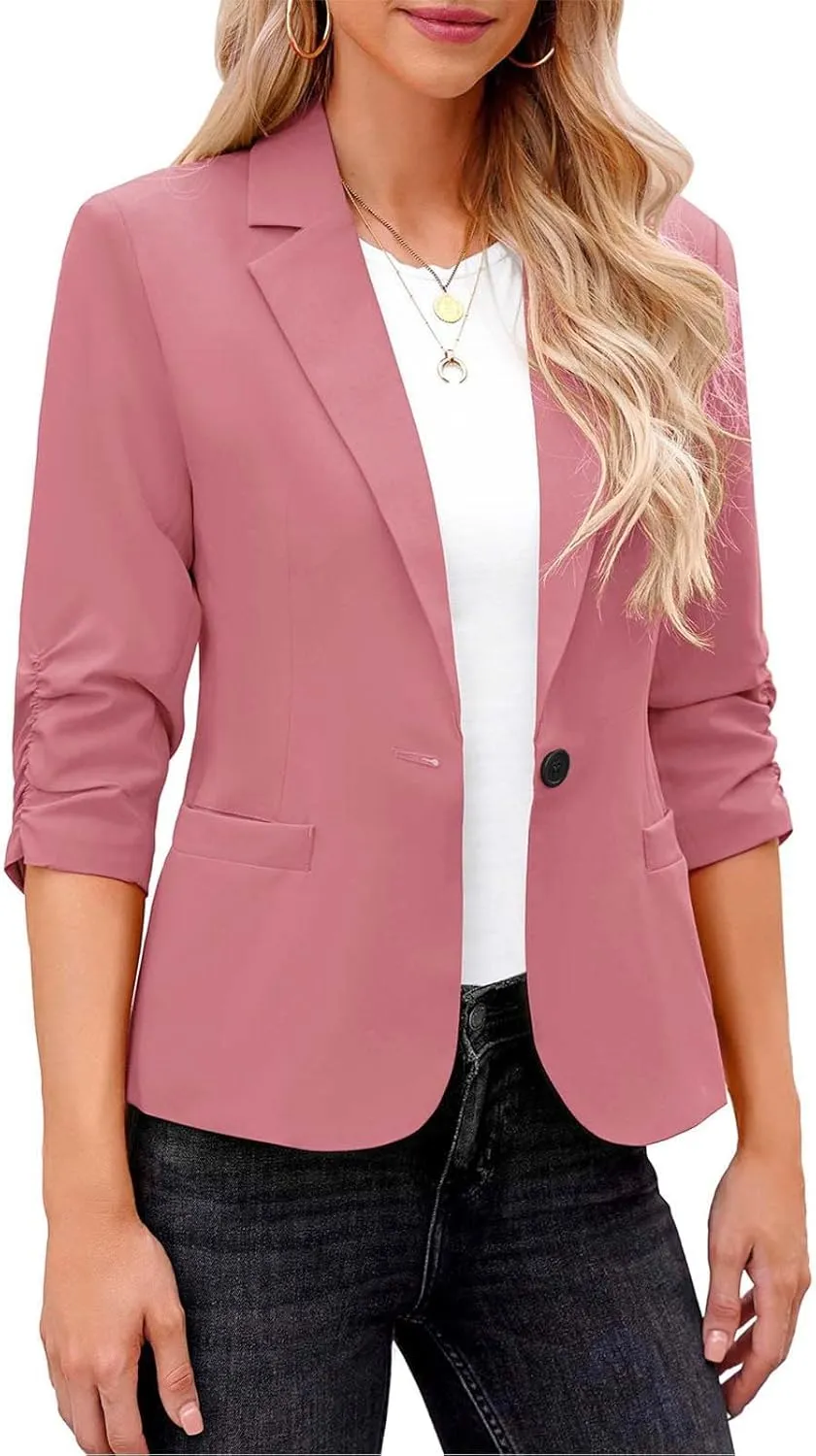 Blazers for Women Dressy 3/4 Sleeve Suit Jackets Open Front Business Casual Blazer Lightweight Work Office Blazer