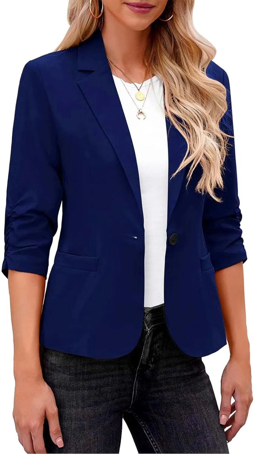 Blazers for Women Dressy 3/4 Sleeve Suit Jackets Open Front Business Casual Blazer Lightweight Work Office Blazer