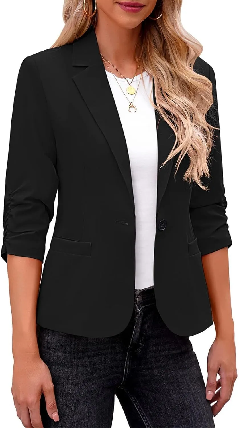Blazers for Women Dressy 3/4 Sleeve Suit Jackets Open Front Business Casual Blazer Lightweight Work Office Blazer