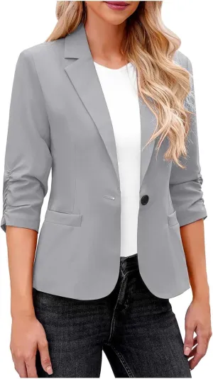 Blazers for Women Dressy 3/4 Sleeve Suit Jackets Open Front Business Casual Blazer Lightweight Work Office Blazer