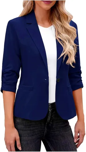 Blazers for Women Dressy 3/4 Sleeve Suit Jackets Open Front Business Casual Blazer Lightweight Work Office Blazer