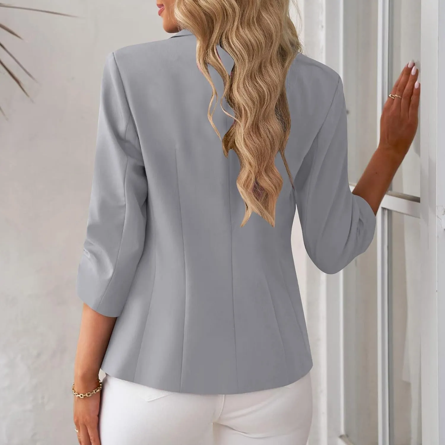 Blazers for Women Dressy 3/4 Sleeve Suit Jackets Open Front Business Casual Blazer Lightweight Work Office Blazer