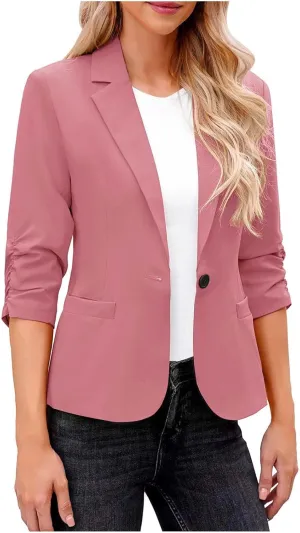 Blazers for Women Dressy 3/4 Sleeve Suit Jackets Open Front Business Casual Blazer Lightweight Work Office Blazer