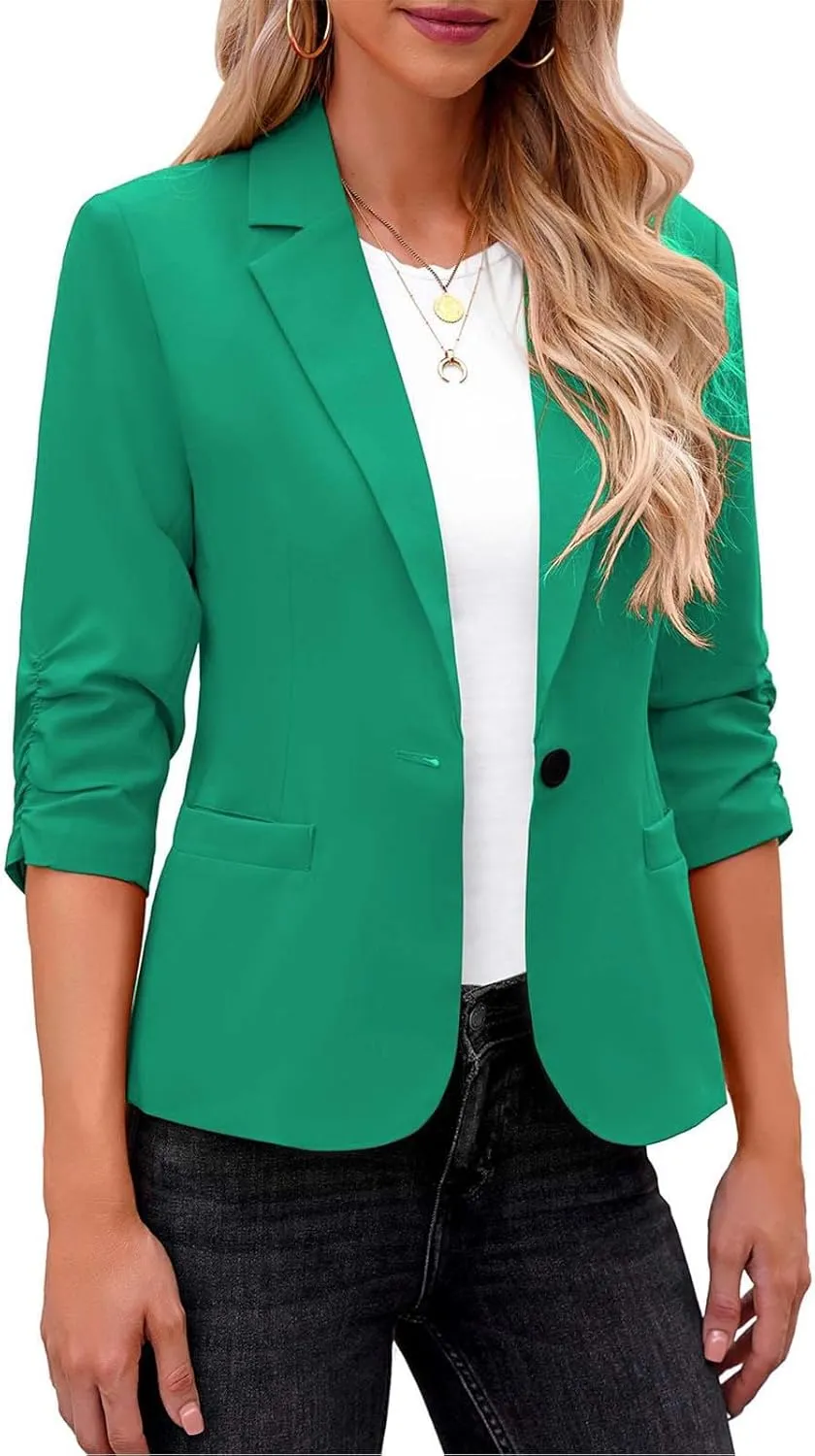 Blazers for Women Dressy 3/4 Sleeve Suit Jackets Open Front Business Casual Blazer Lightweight Work Office Blazer