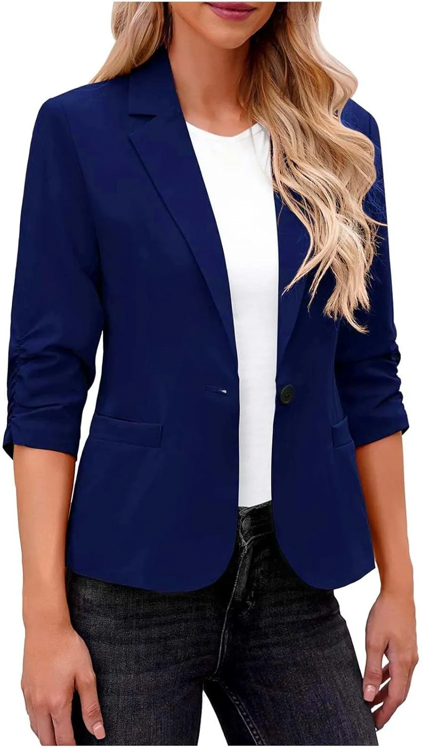 Blazers for Women Dressy 3/4 Sleeve Suit Jackets Open Front Business Casual Blazer Lightweight Work Office Blazer
